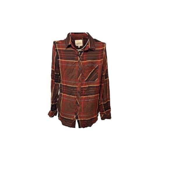 Casablanca Brynn Woven WOMEN'S multicolored brown brick colored BUTTON DOWN SHIR - Picture 1 of 8